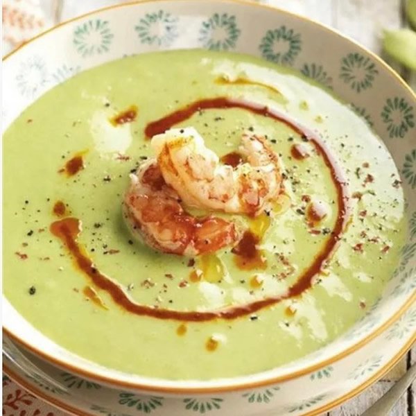 Crema de judías verdes con gamba